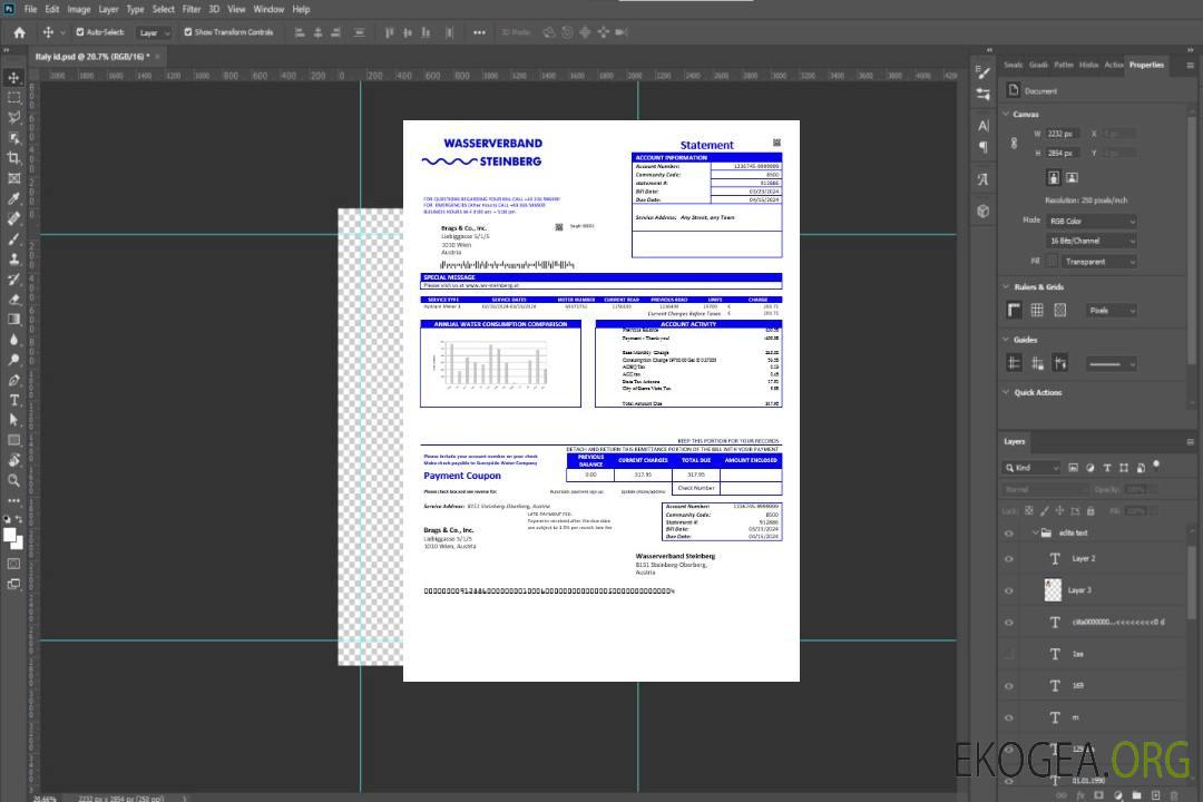 Autriche Wasserverband Steinberg modèle de facture de services publics d'eau au format Word et PDF template